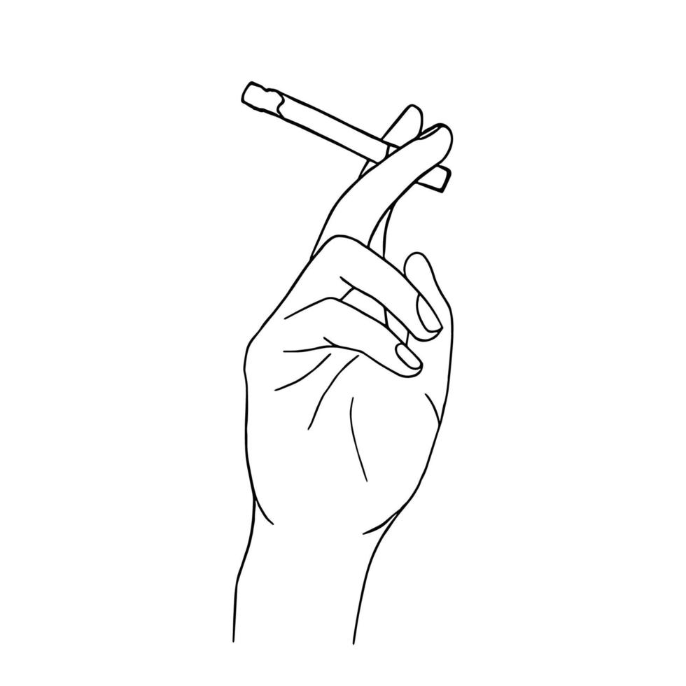 linje konst minimal av hand innehav cigarett i hand dragen begrepp för dekoration, klotter stil vektor