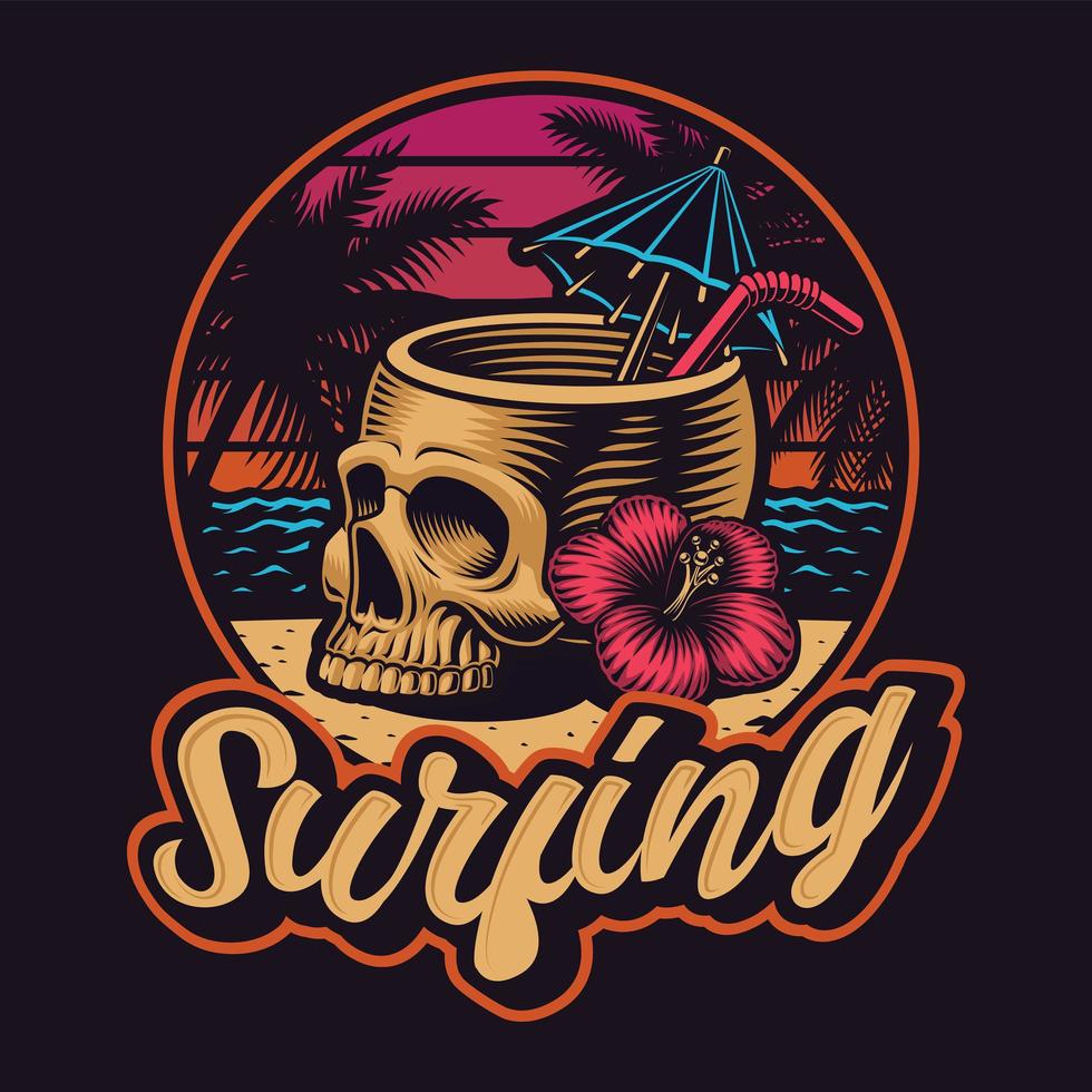 Schädel mit Stroh auf Strand T-Shirt Design vektor