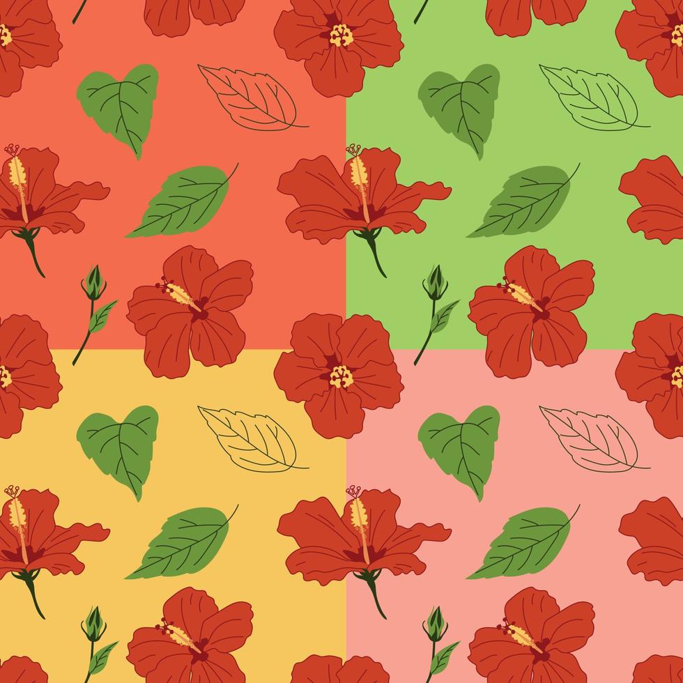 en mönster av röd hibiskus blommor på annorlunda bakgrunder vektor