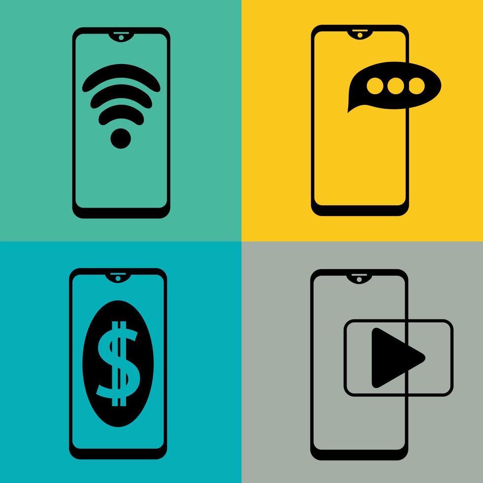 smartphone icons.wi-fi,messenger, geldüberweisungen, video.eine reihe von flachen symbolen für webdesign.vektorillustration. vektor