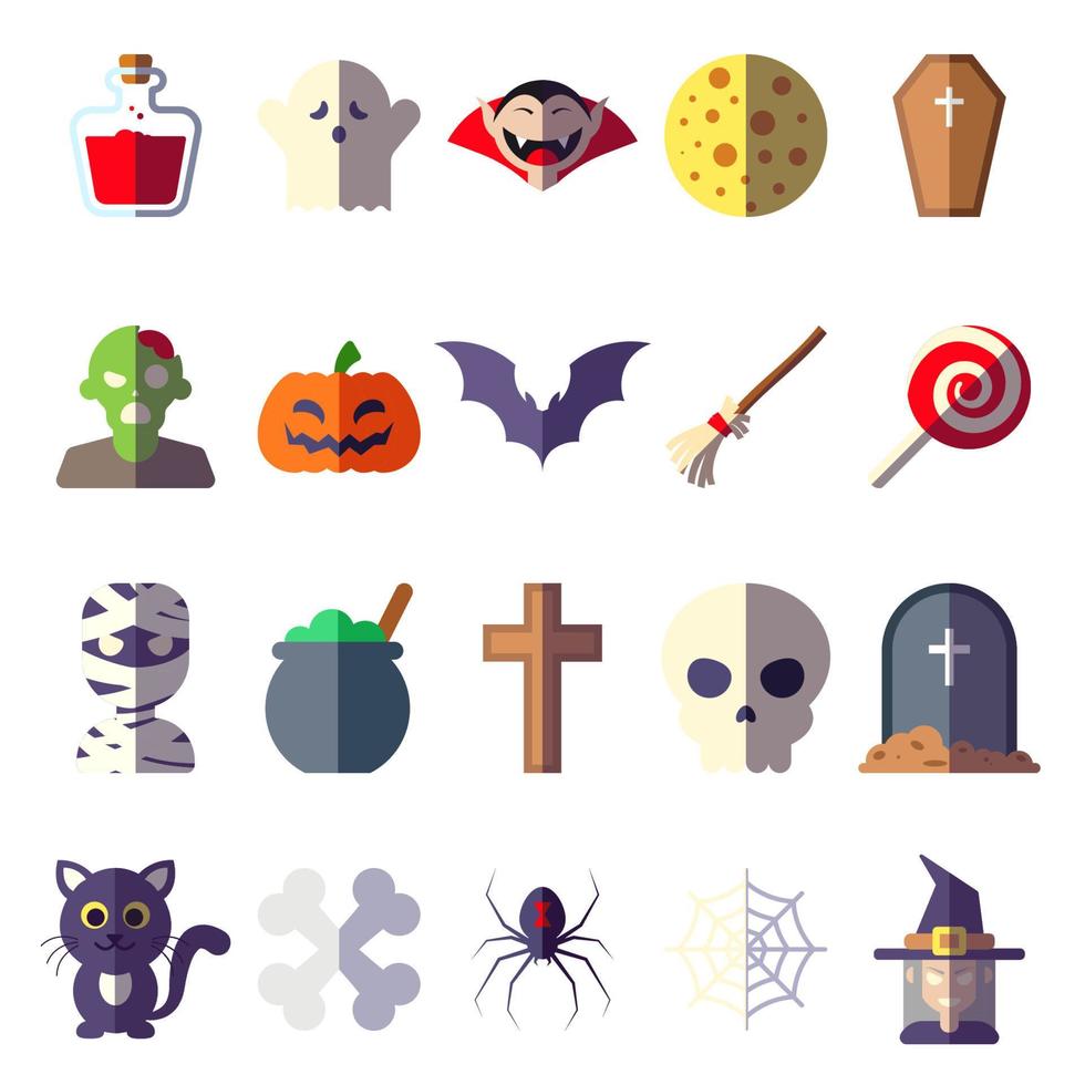 halloween begrepp. samling av vibrerande vektor platt illustrationer av trolldryck, spöke, vampyr, Spindel, häxa etc. perfekt för webb webbplatser, appar, spel, böcker, artiklar