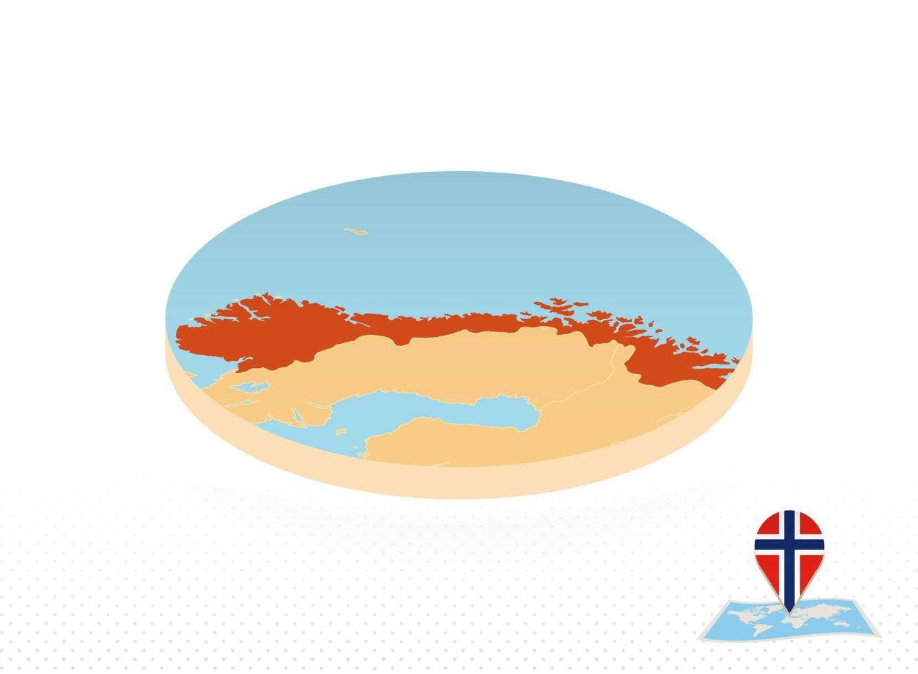 norwegen-karte im isometrischen stil, orange kreiskarte. vektor