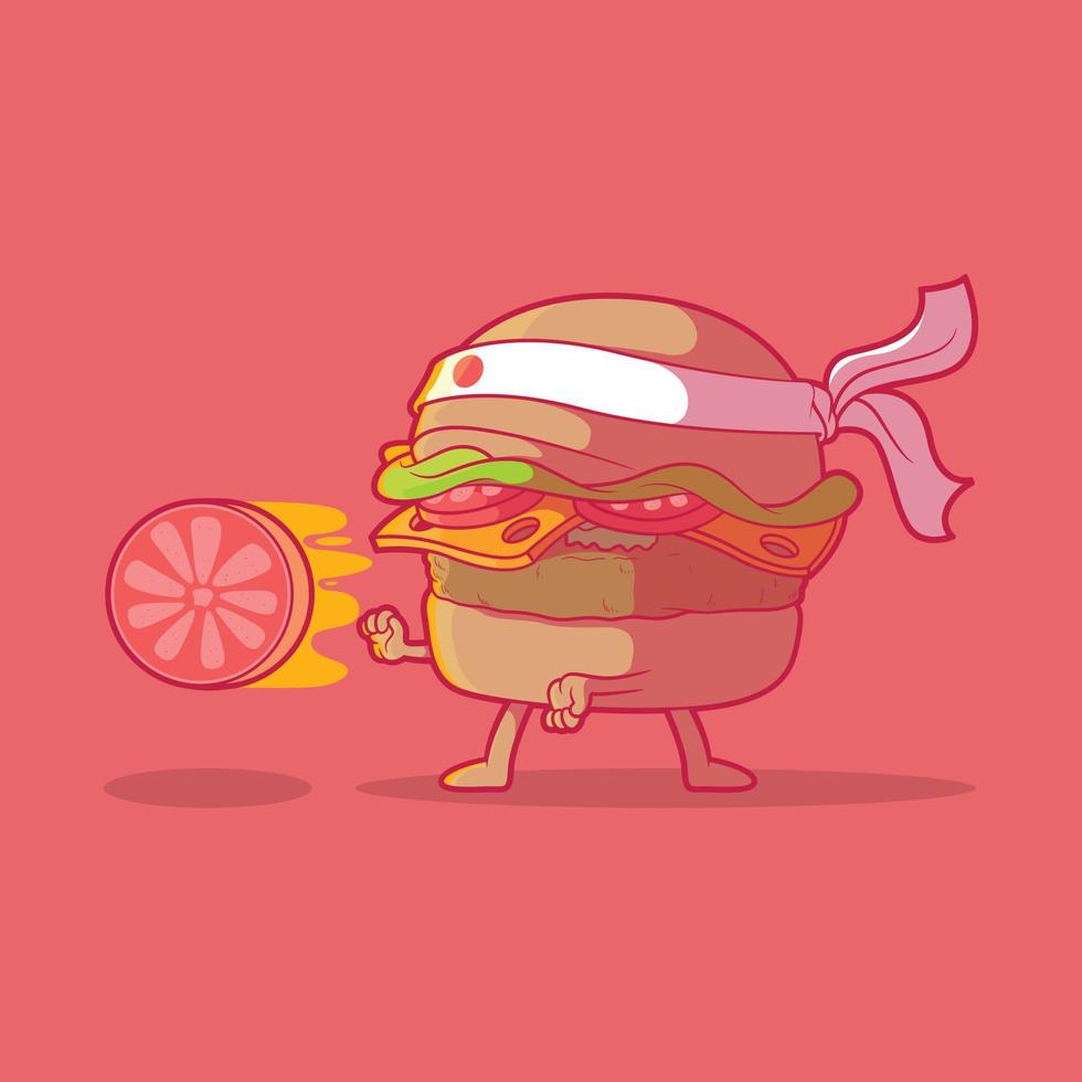 burger karaktär med super befogenheter vektor illustration. mat, rolig, gaming design begrepp.