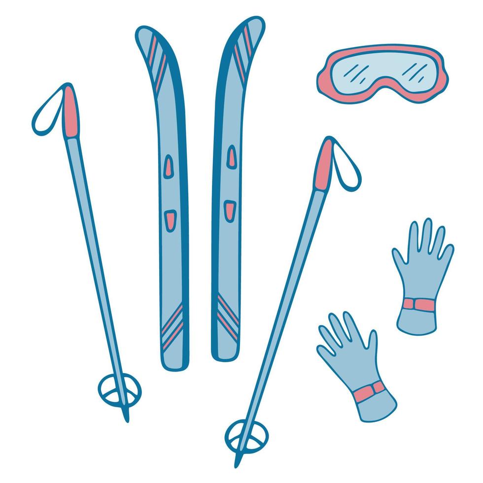 vektor vinter- uppsättning - skidor, glasögon och handskar