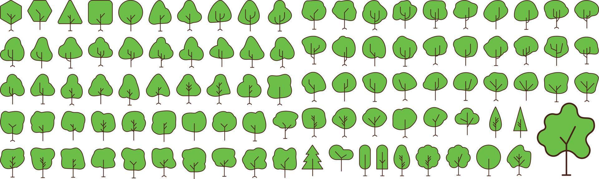 Vektor-flache Ikonen-Sammlung von Baum. Vektor flache Piktogramme isoliert auf weißem Hintergrund. Sammlung flacher Symbole für Web-Apps und mobiles Konzept. Premium-Qualitätssymbole