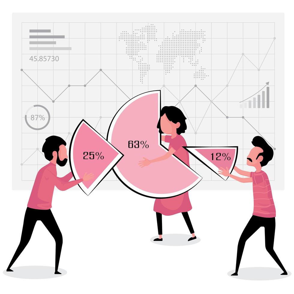 människor som håller bitar med cirkeldiagram vektor