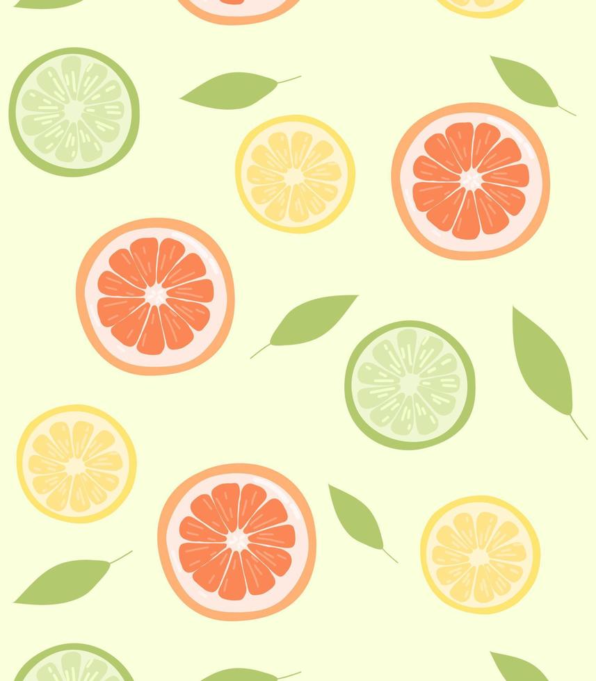 frukt mönster. halvor av citron, orange, grapefrukt på en mönster för textilier, tyger, tapeter, kök allmänheten. vektor
