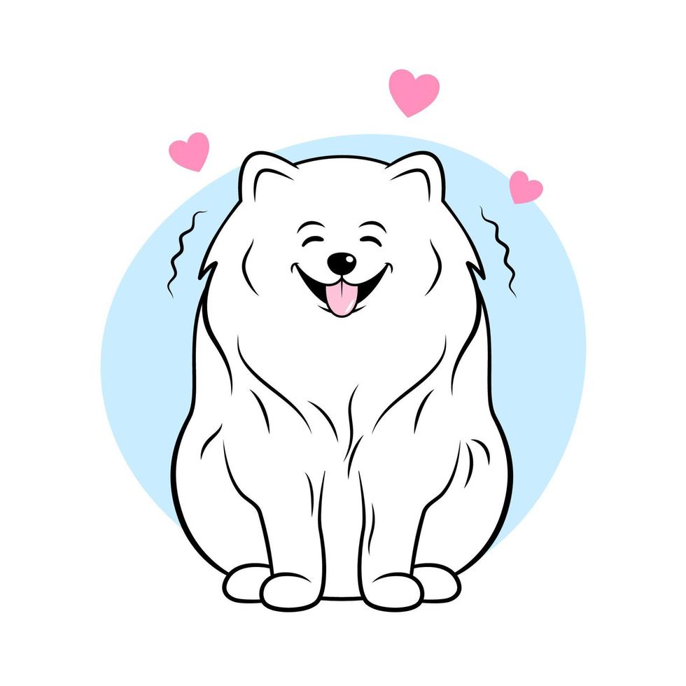 glücklicher hund, weiße flauschige lächelnde pommersche spitz-karikaturillustration vektor