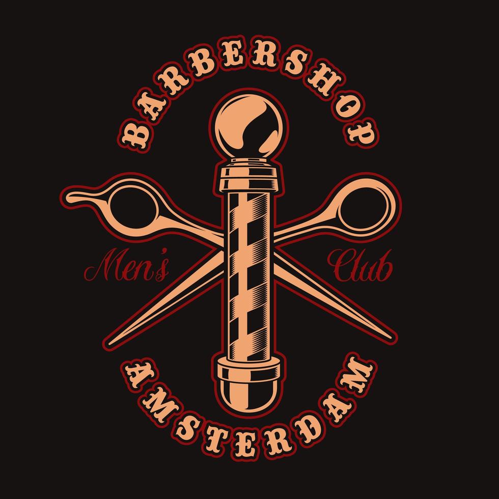 barber shop stång och sax vintage emblem för t-shirt vektor