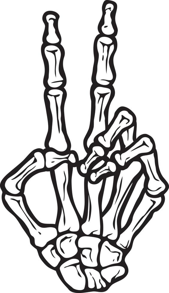 skeletthand, die friedenszeichen-gesten-vektorillustration macht vektor