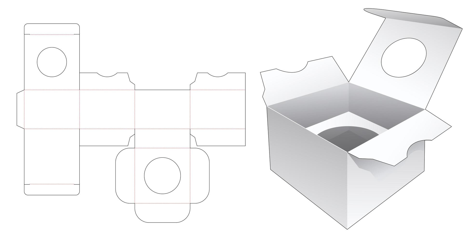 Verpackungsbox mit Stütze und Kreisfenster vektor