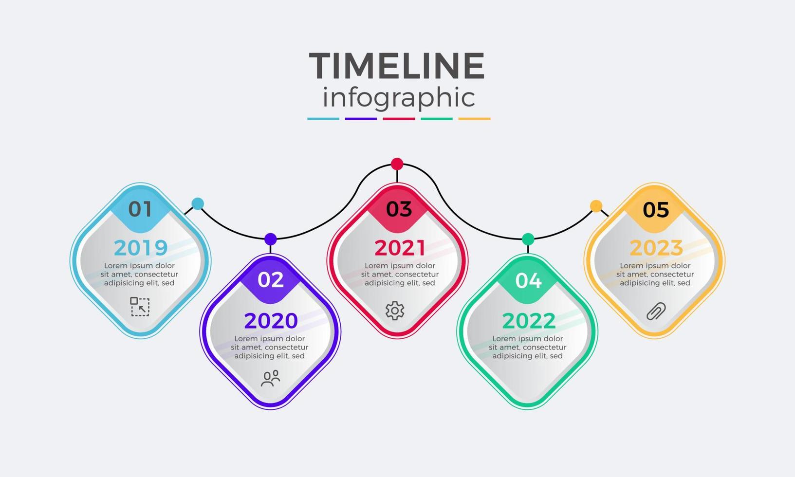 modernes infografik-design mit fünf schritten der zeitachse, etikettendesign-vorlage mit zeitachse-infografik und symbol vektor