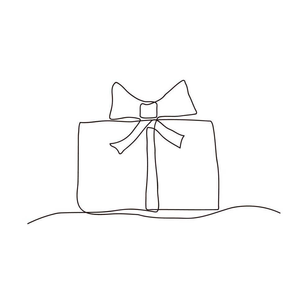 kontinuierliche Linienzeichnung. Geschenkbox mit Schleife. Urlaubsüberraschung. schwarz isoliert auf weißem Hintergrund. hand gezeichnete vektorillustration. vektor