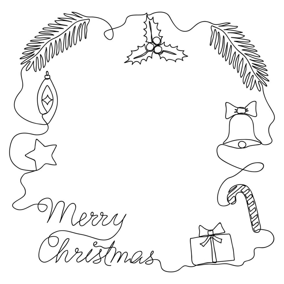 kontinuierliche einzeilige zeichnung von weihnachtsgestaltungselementen. einfaches modernes symbol durch eine linie für winterferien, frohe weihnachten und frohes neues jahr dekoration. modischer Trendvektor vektor