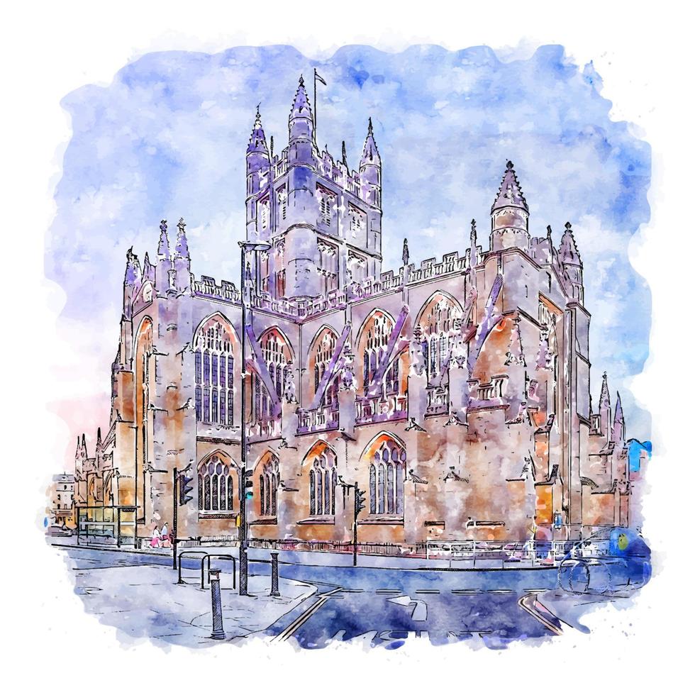 Bath Abbey England Aquarellskizze handgezeichnete Illustration vektor