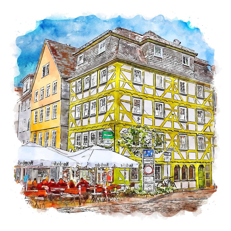 marburg deutschland aquarell skizze handgezeichnete illustration vektor