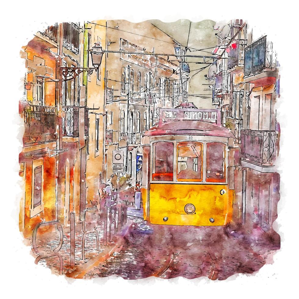 lissabon portugal aquarell skizze handgezeichnete illustration vektor