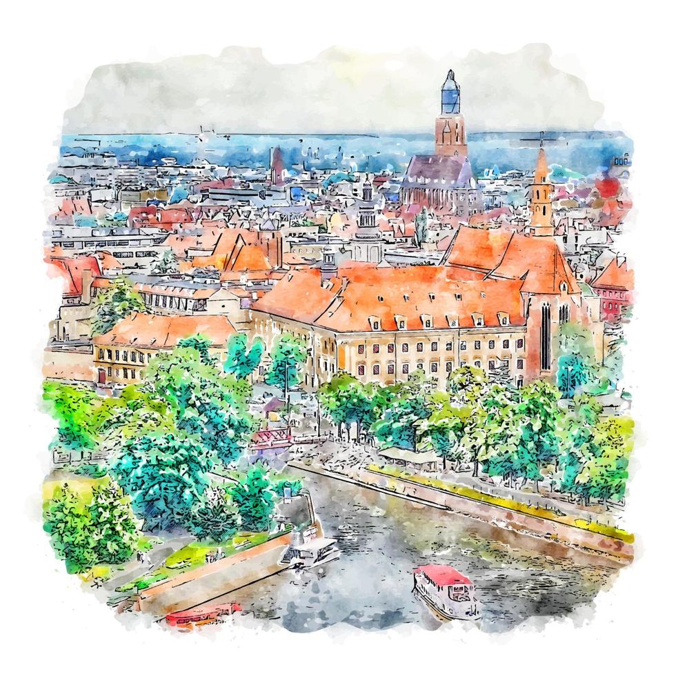 wroclaw polen vattenfärg skiss hand dragen illustration vektor