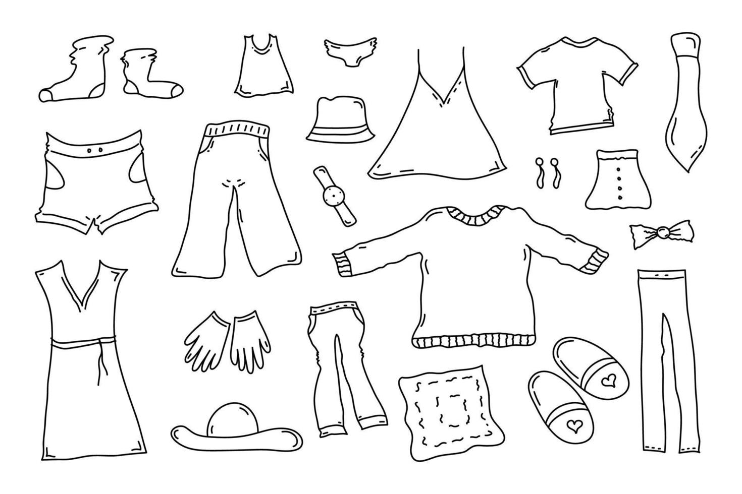 Doodle-Kleidungskollektion. Mode handgezeichnetes Set vektor