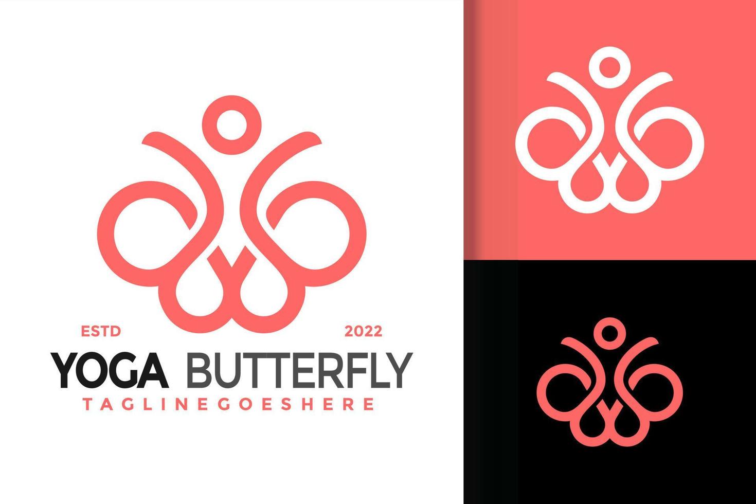 Yoga-Schmetterlings-Logo-Design, Markenidentitäts-Logos-Vektor, modernes Logo, Logo-Designs-Vektor-Illustrationsvorlage vektor