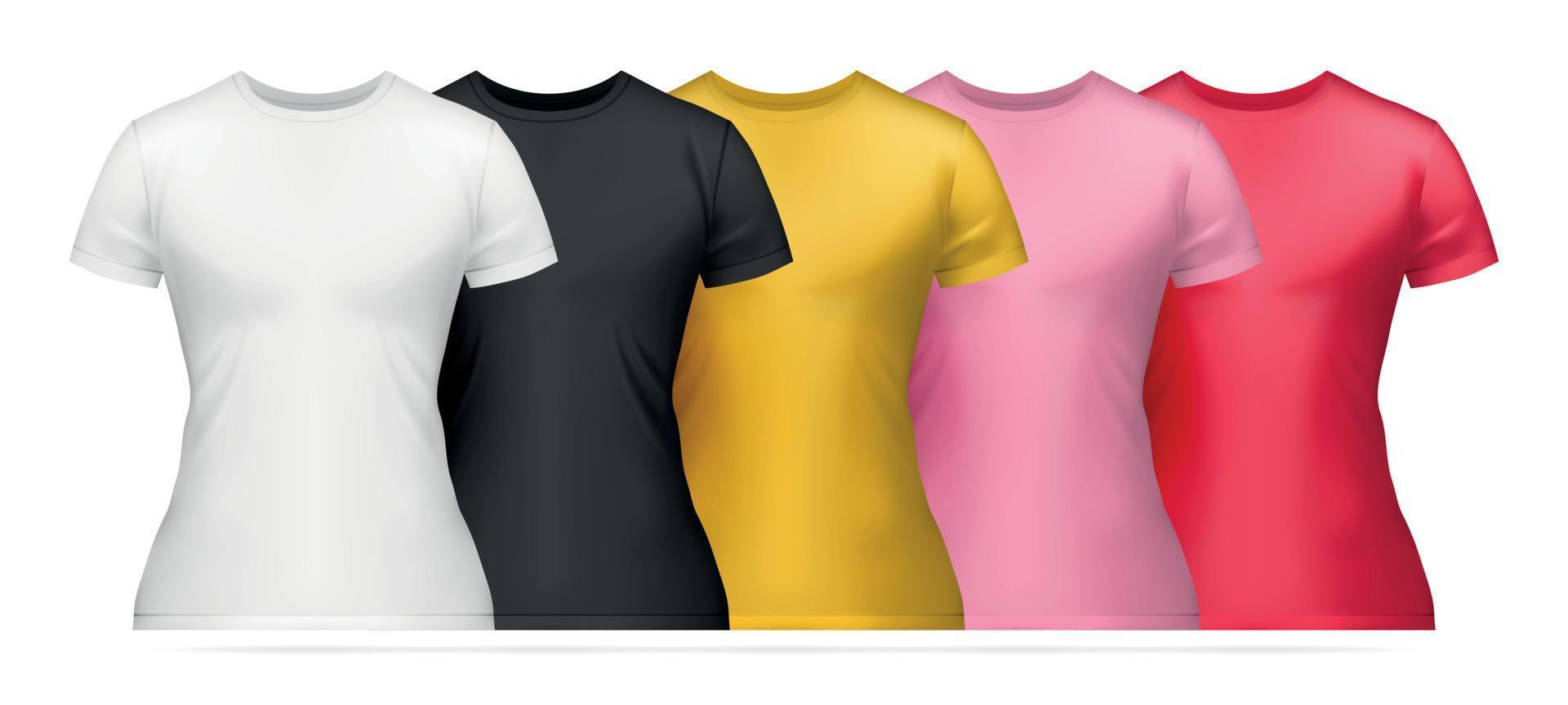 realistisches frauen-t-shirt-modell-farbsymbolset vektor