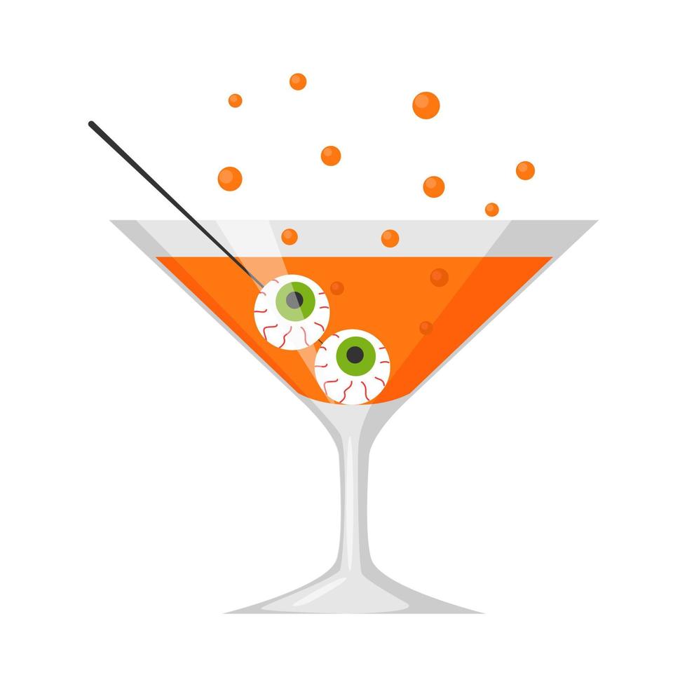 Martini mit Orangencocktail und Augäpfeln. gruseliger Cocktail im Glas. gut für grußkarten, poster, banner, druck und geschenkdesign. Vektor-Illustration vektor