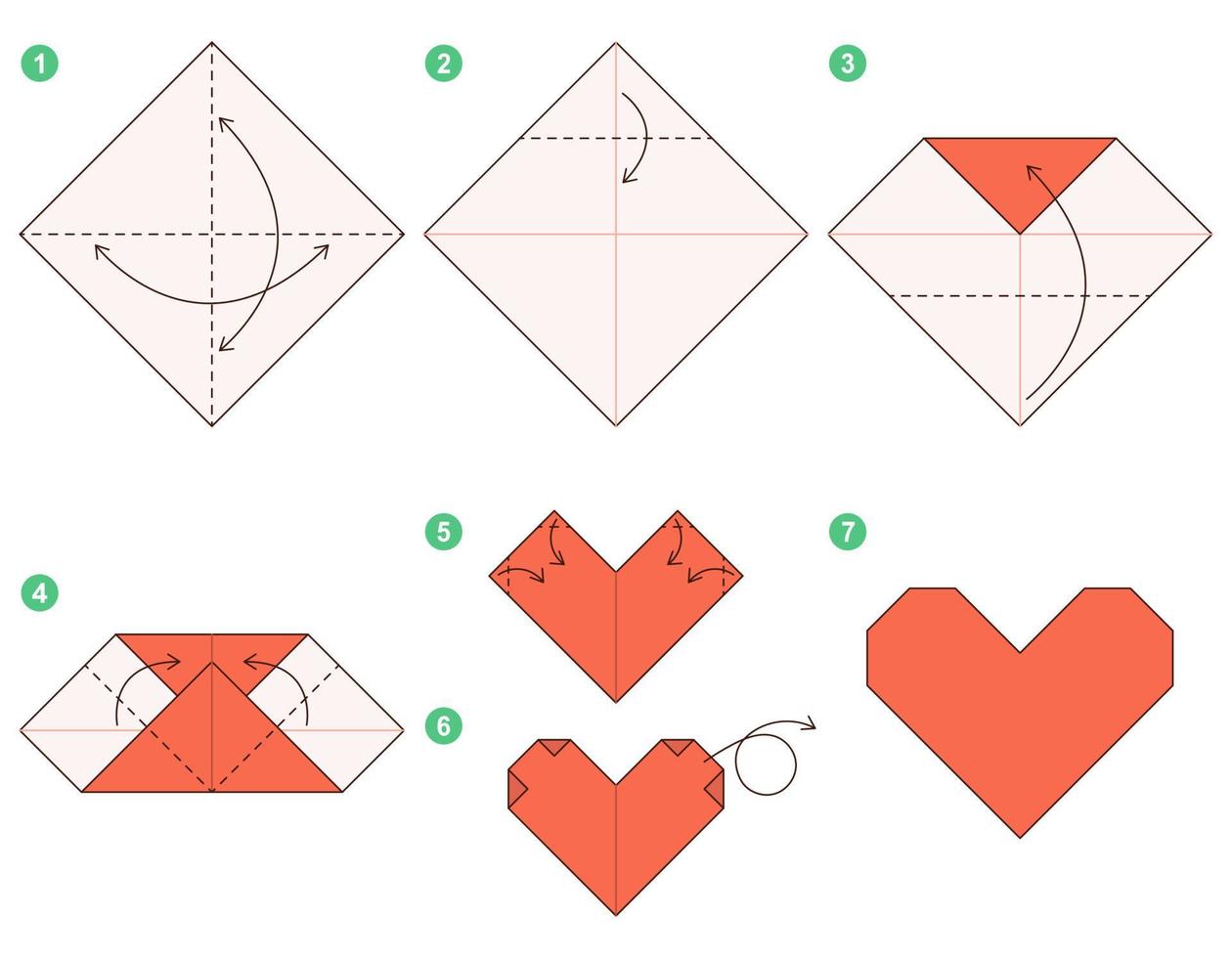 Herz-Origami-Schema-Tutorial, bewegliches Modell. Origami für Kinder. Schritt für Schritt, wie man ein süßes Origami-Herz macht. Vektor-Illustration. vektor