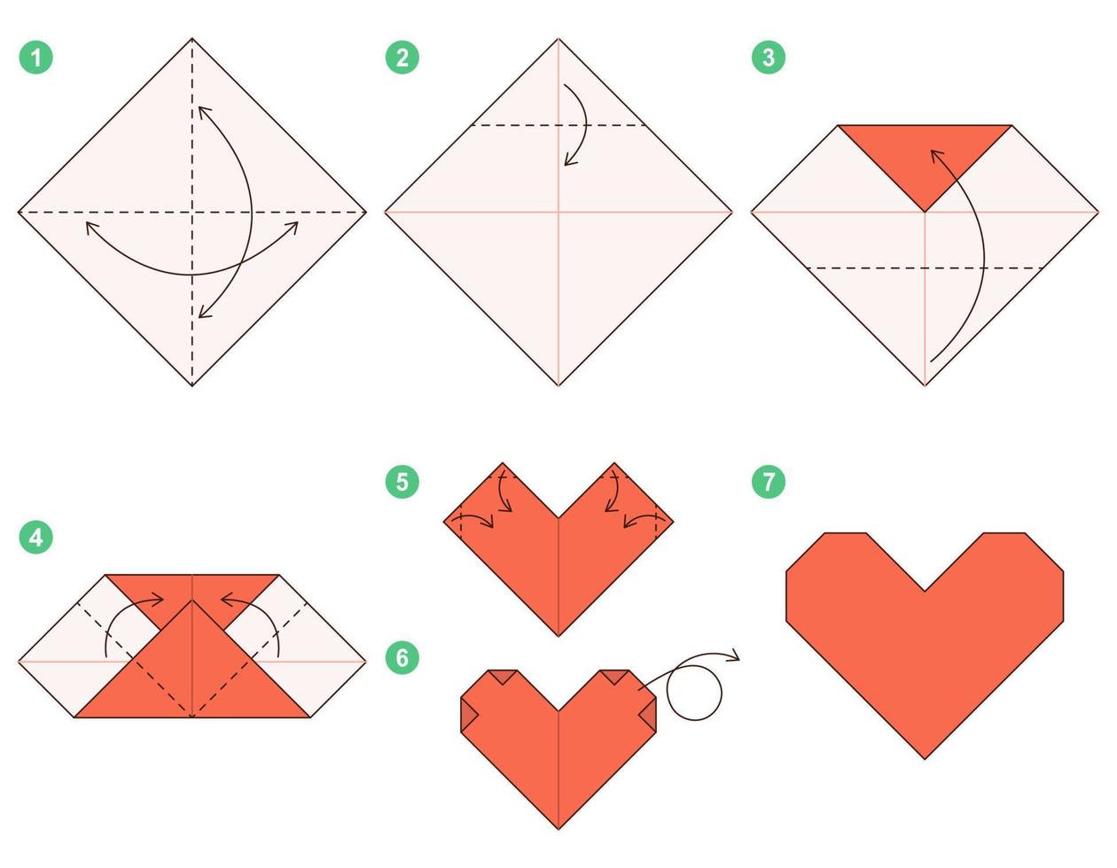 hjärta origami schema handledning rör på sig modell. origami för ungar. steg förbi steg på vilket sätt till göra en söt origami hjärta. vektor illustration.