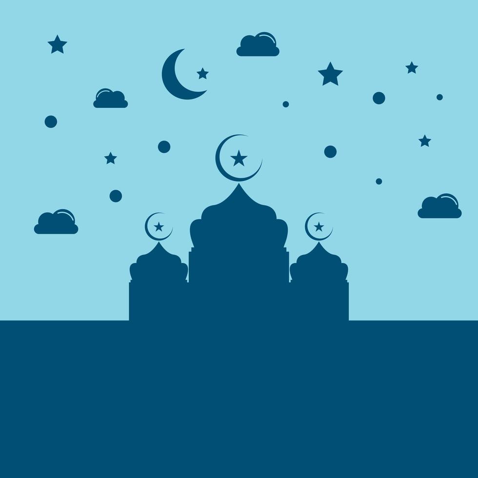 blaue Ramadan Moschee Silhouette Design vektor