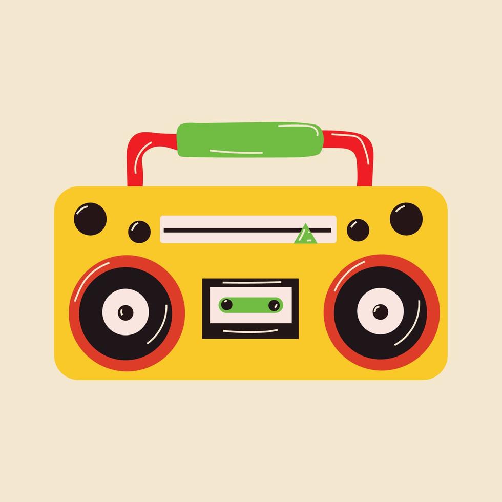 Gelbes Boombox- oder Radio-Kassetten-Player-Symbol im flachen Stil auf weißem Hintergrund vektor