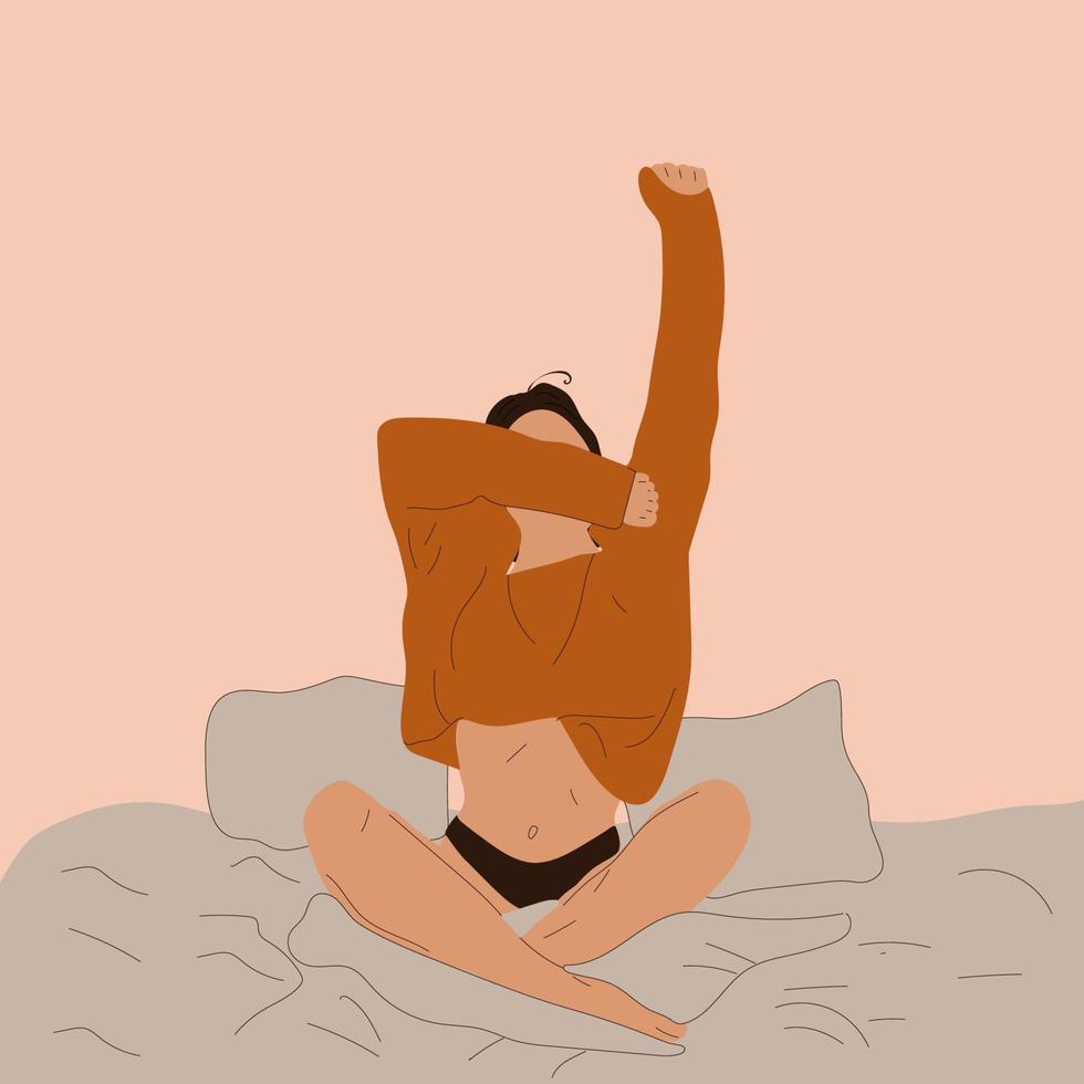 morgon- flicka i säng. vektor illustration