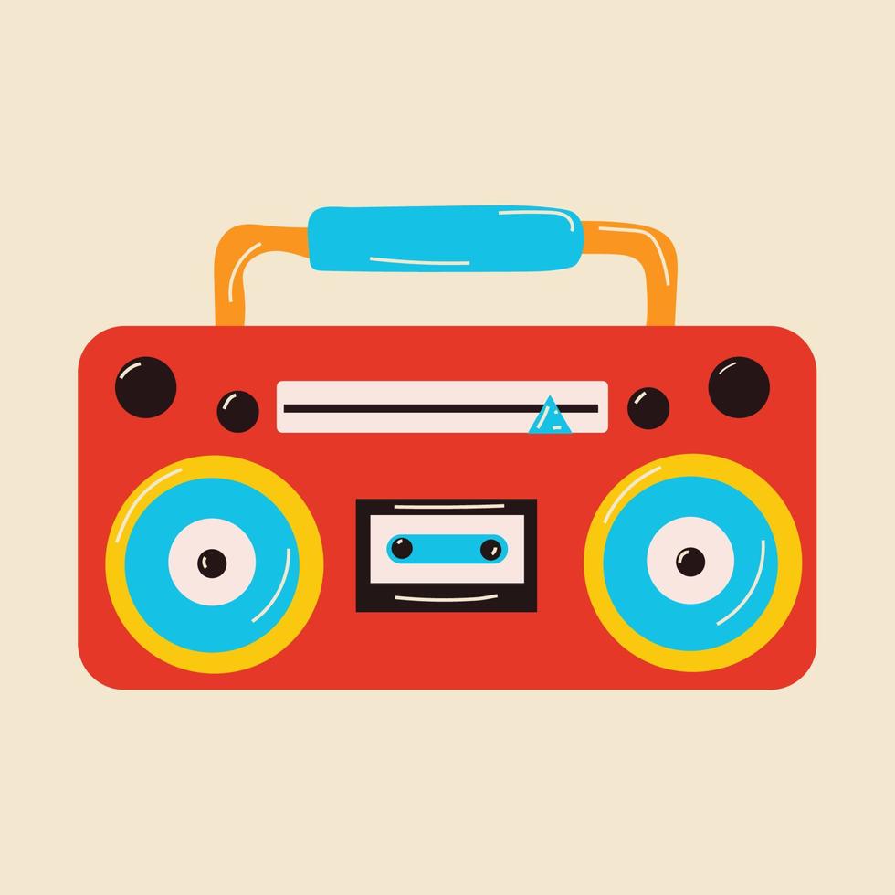 Rotes Boombox- oder Radiokassetten-Player-Symbol im flachen Stil auf weißem Hintergrund vektor