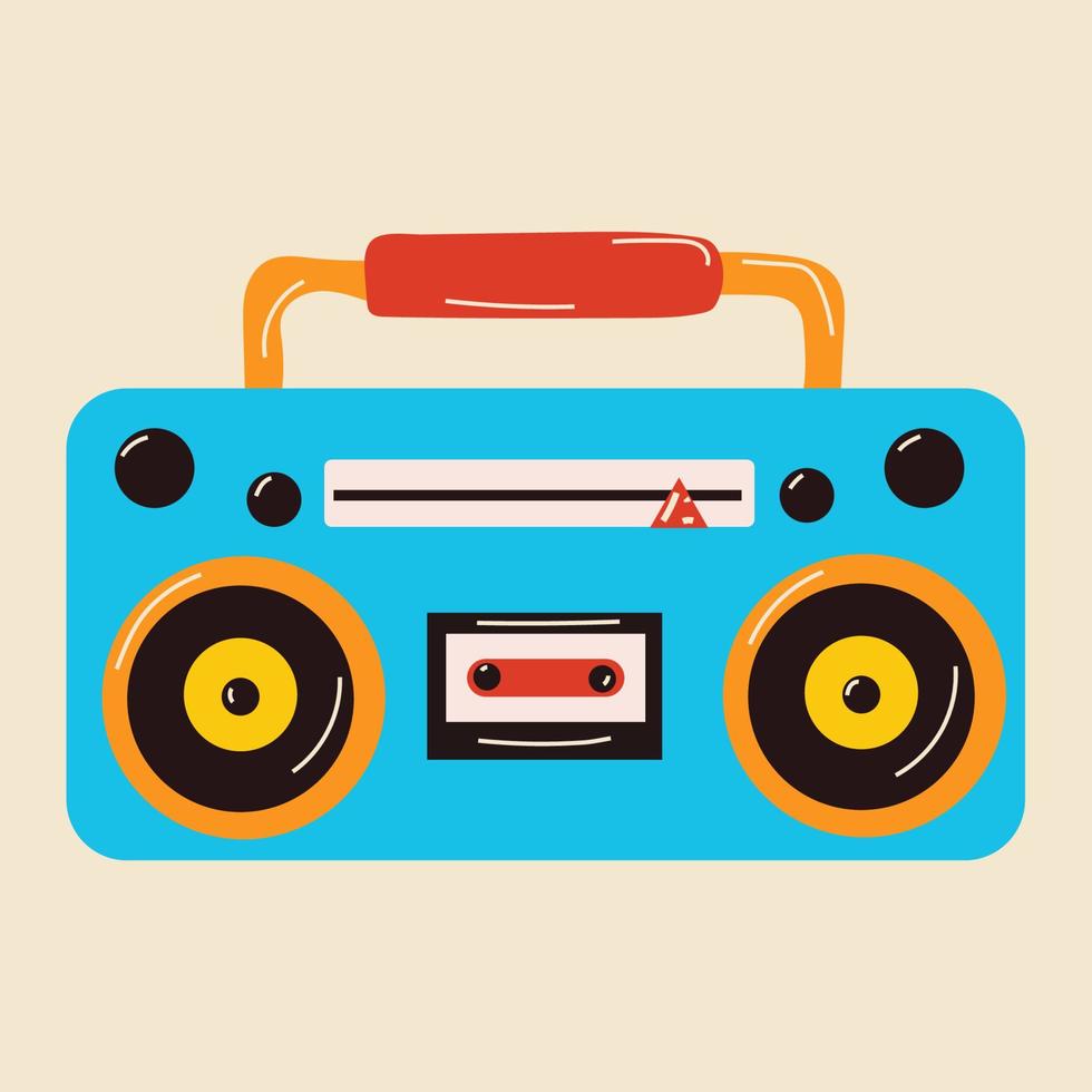 blå boombox eller radio kassett tejp spelare ikon i platt stil på en vit bakgrund vektor