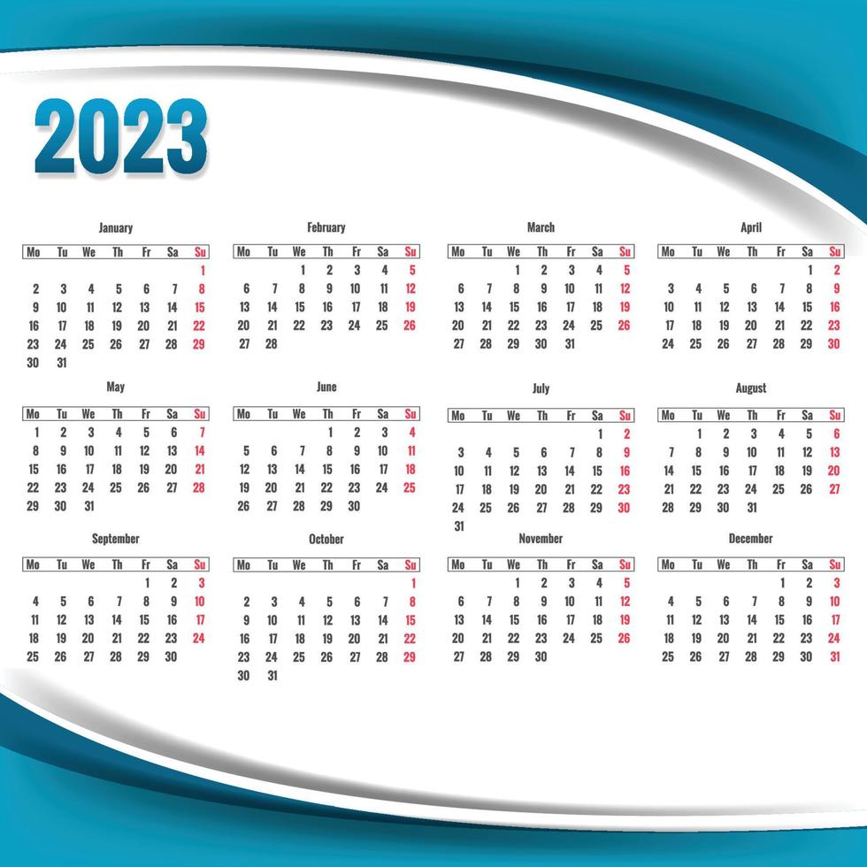 ny år 2023 kalender mall design vektor