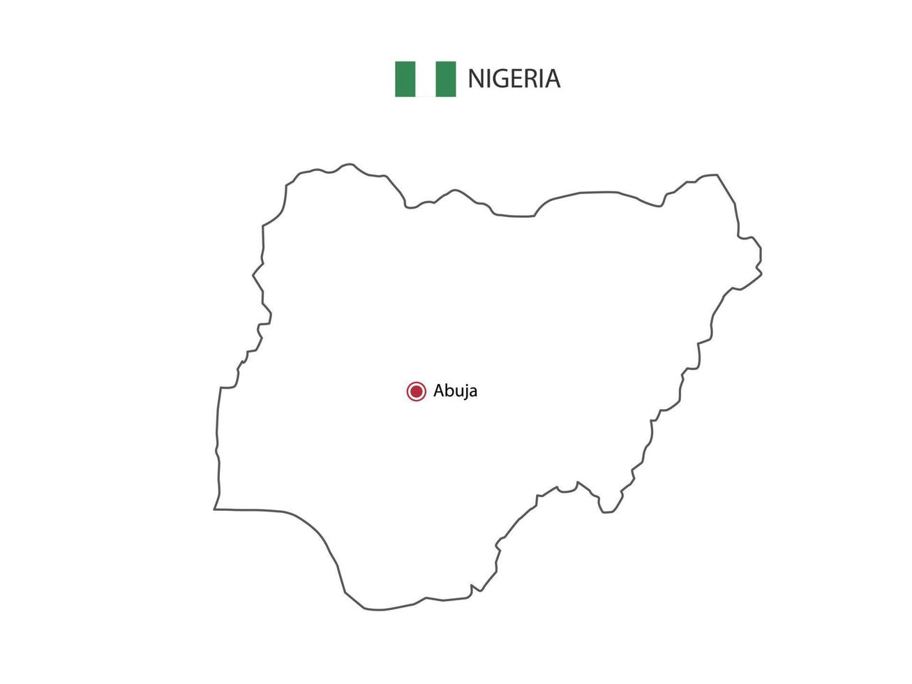 hand dra tunn svart linje vektor av nigeria Karta med huvudstad stad abuja på vit bakgrund.