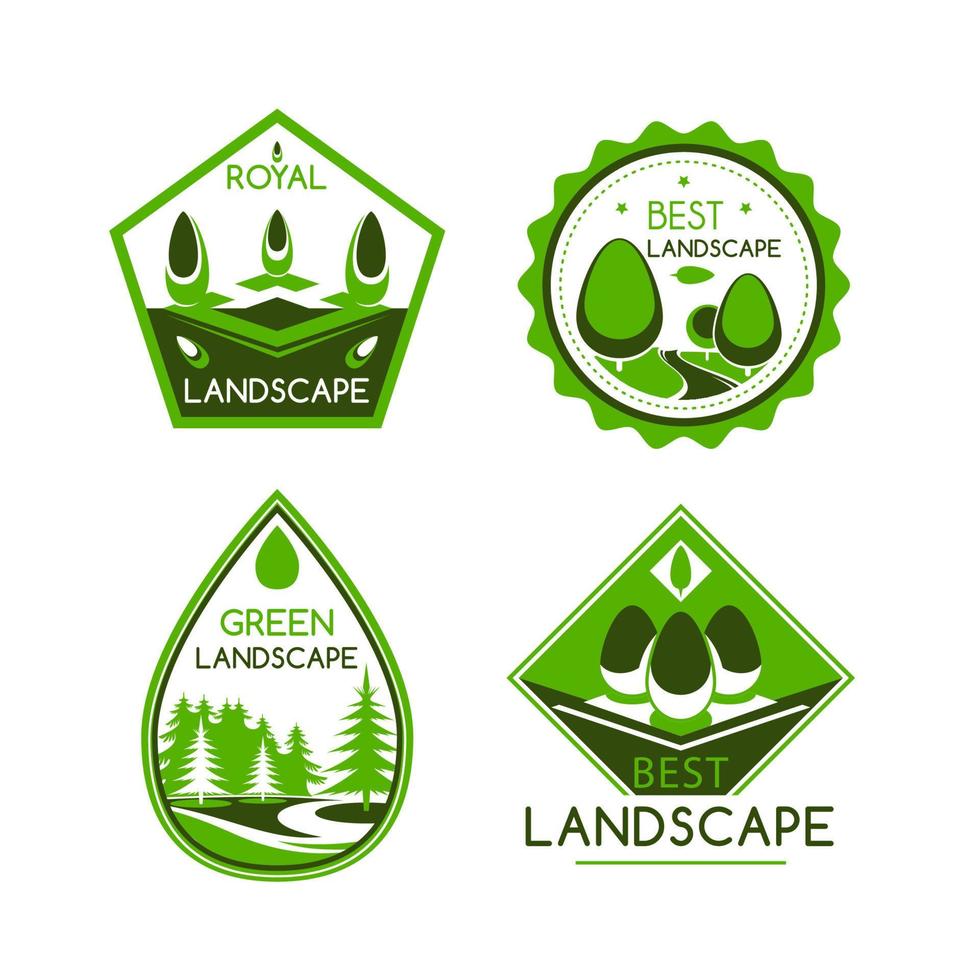 landskap design vektor ikoner eller emblem uppsättning