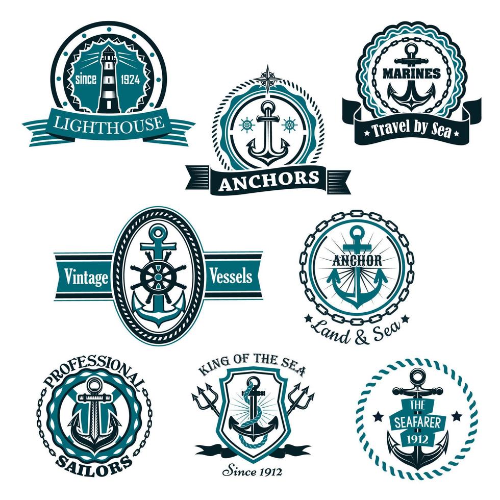 marin och nautisk heraldisk vektor ikoner uppsättning