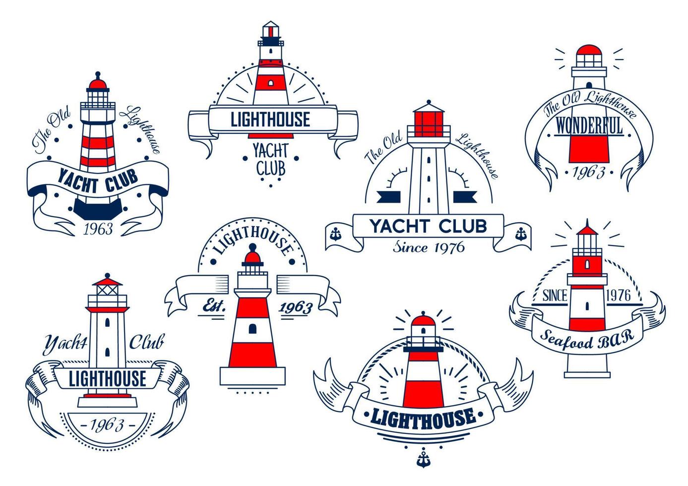 Leuchtturm-Vektorsymbole für Yachtclub oder Bar vektor