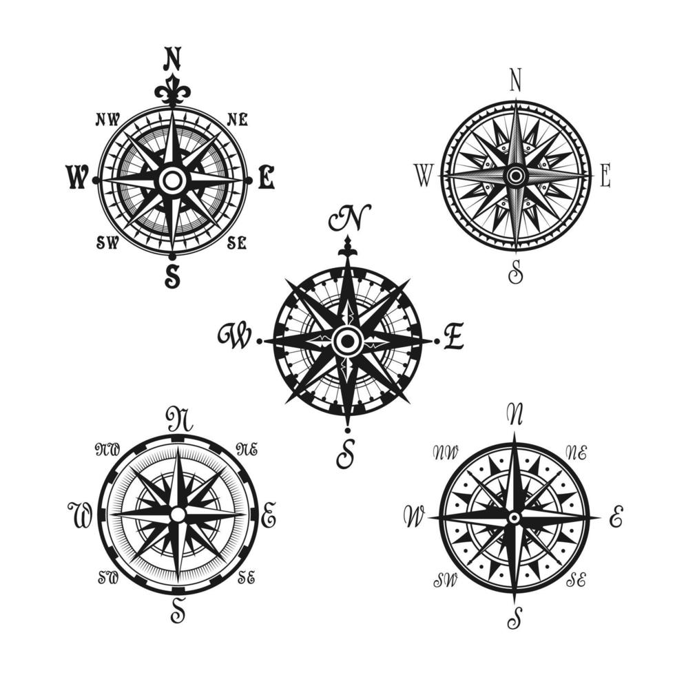 marin eller nautisk kompass navigering vektor ikoner