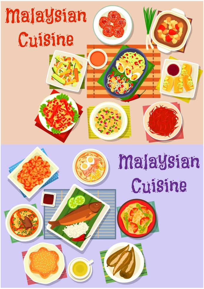 malaysische küche abendessen gerichte symbol set design vektor