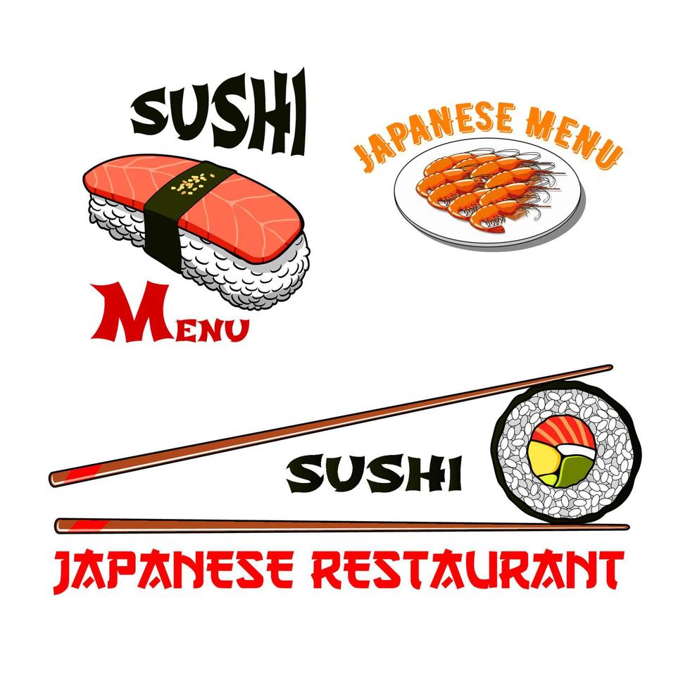 vektor ikoner för japansk sushi skaldjur restaurang