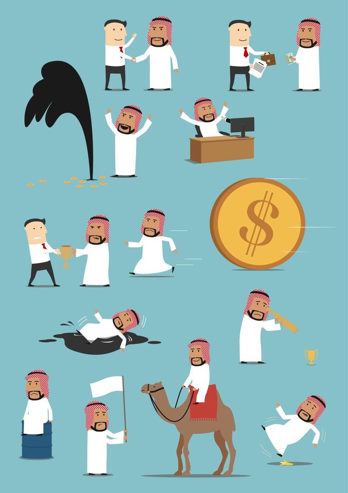 Cartoon-Set für arabische Geschäftsmannaktivitäten vektor