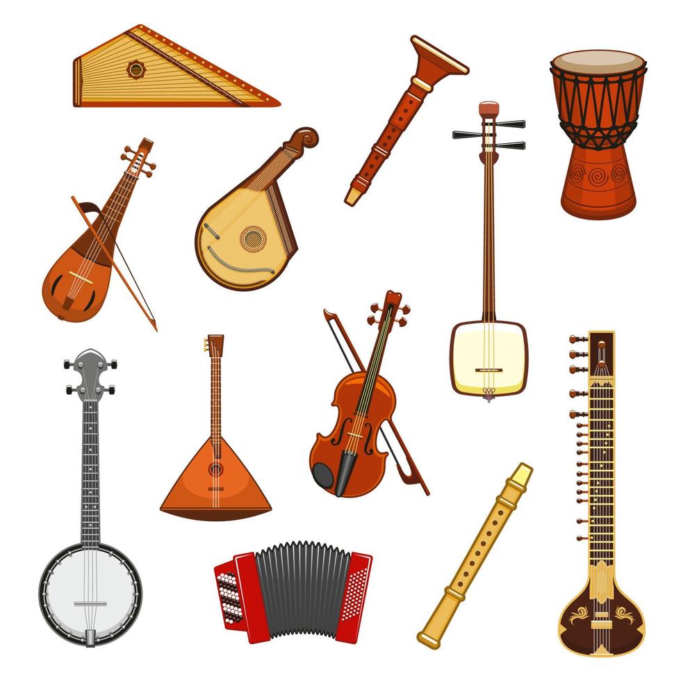 klassisk och etnisk musik instrument ikon uppsättning vektor