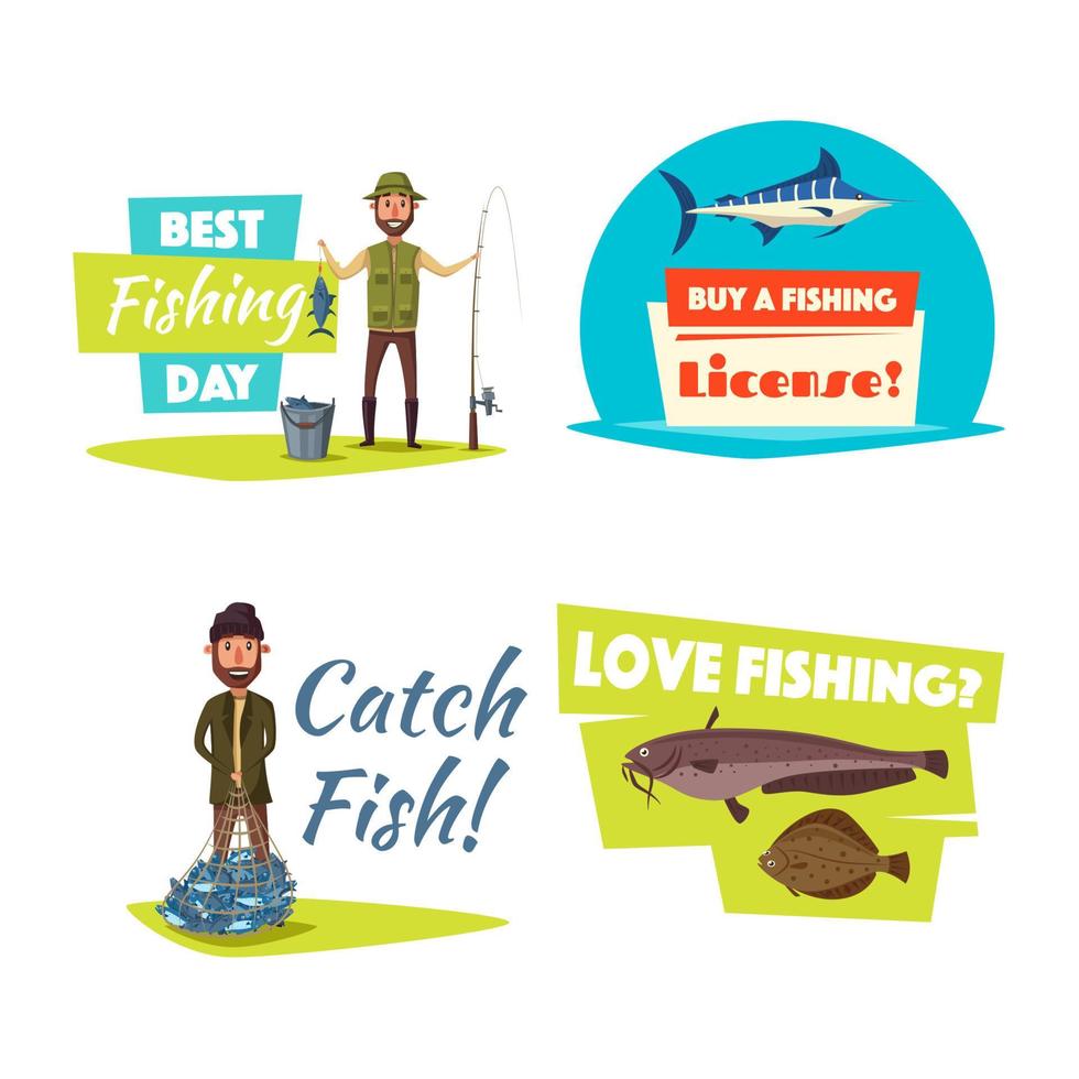 Fischen Sport und Hobby Cartoon-Icon-Set-Design vektor