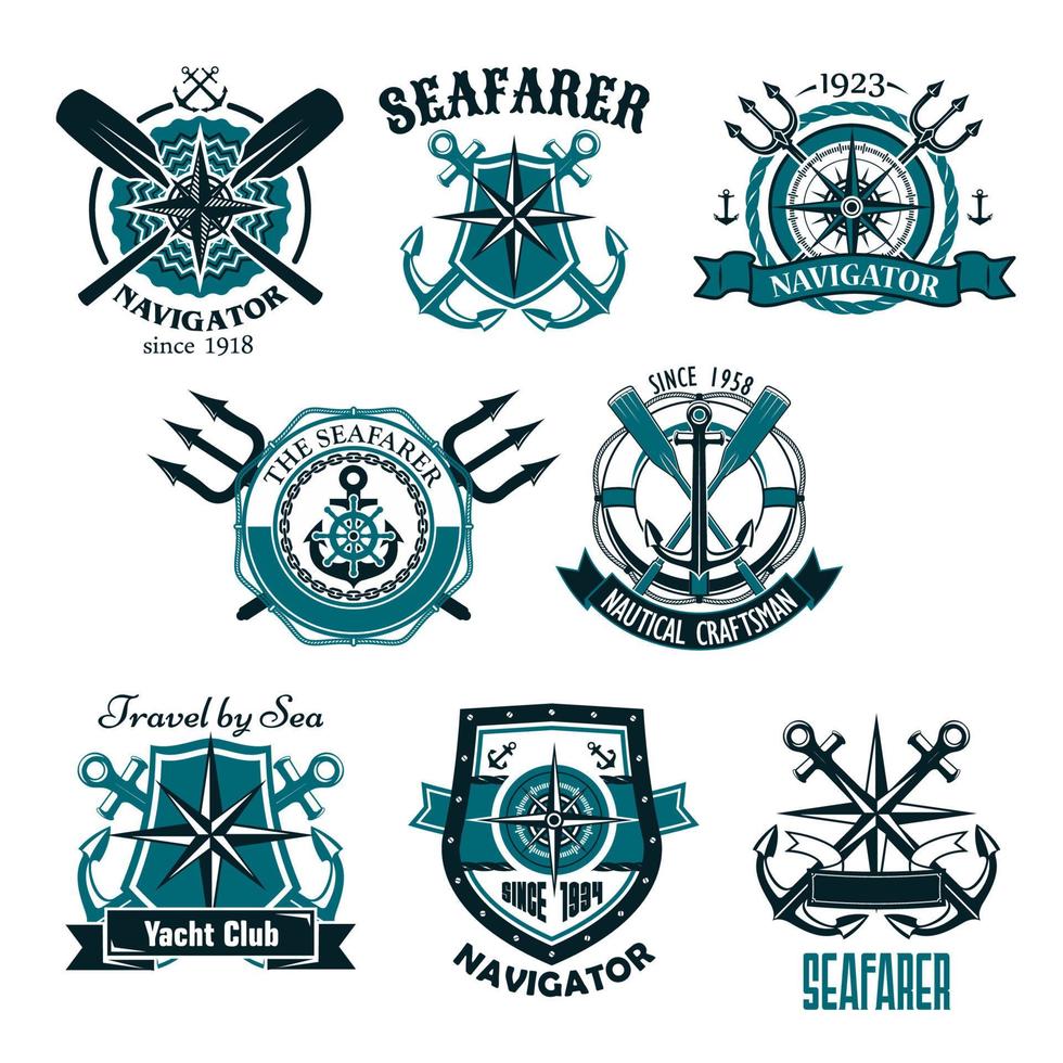 nautisk heraldisk vektor ikoner av marin sjöfarare