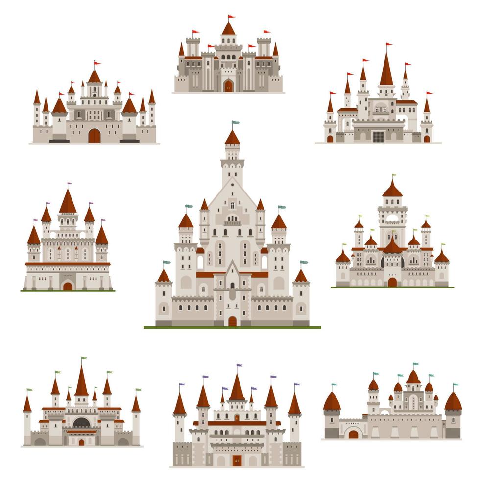 slott eller medival fe- berättelse fästning vektor ikoner