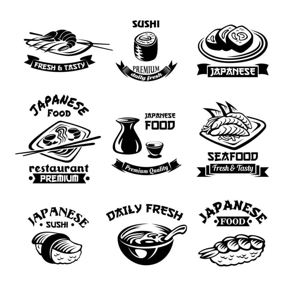 vektor skaldjur sushi japansk restaurang ikoner