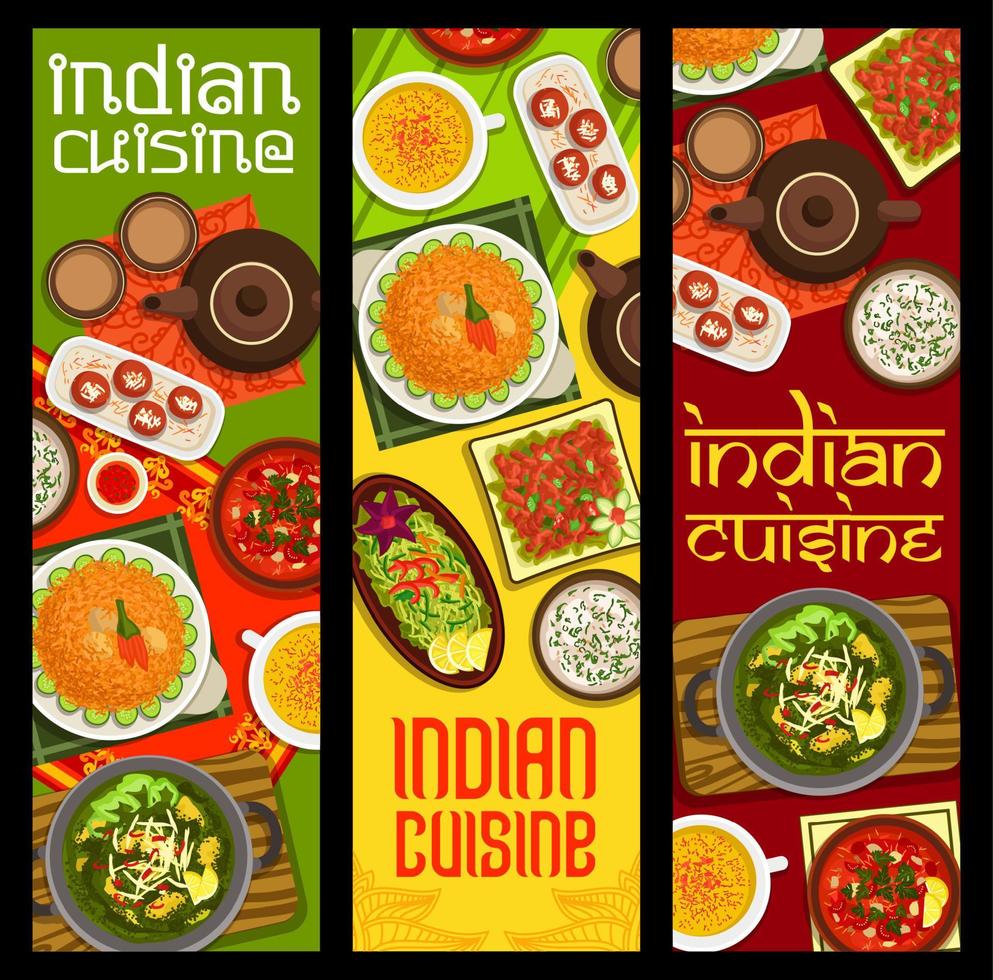 indisk kök måltider banderoller med asiatisk krydda mat vektor
