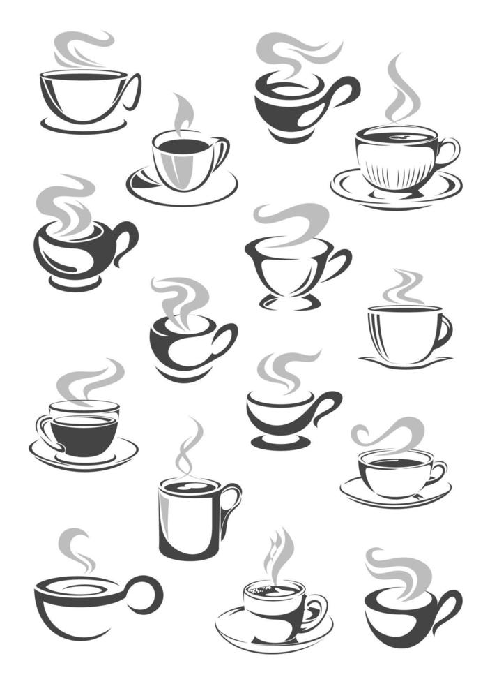 kaffe kopp och te råna ikon uppsättning för dryck design vektor