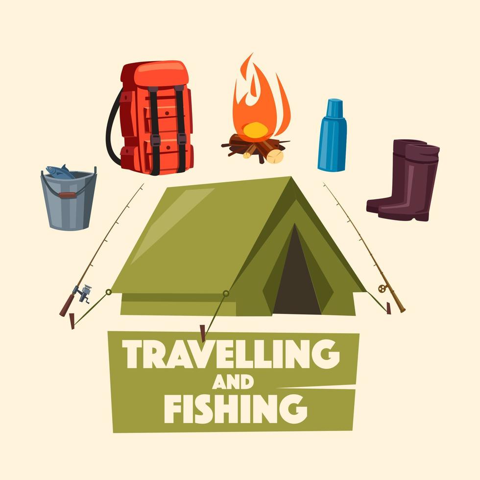 reser, fiske och camping affisch design vektor